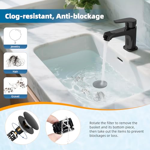 2 Pack Upgraded 3 in 1 Bathroom Sink Drain Strainer (Matte Black)