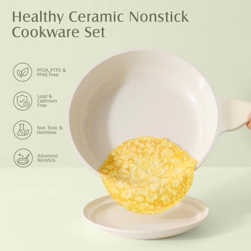 23 PCS Non Toxic Ceramic Cookware Set (Antique White / Large)