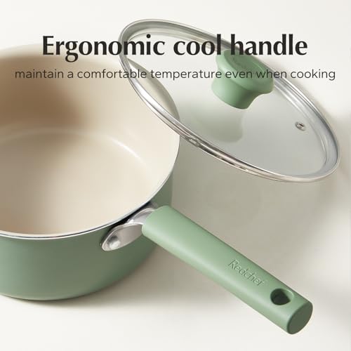Ceramic Nonstick Saucepan with Lid (1.5 Quarts / Green)
