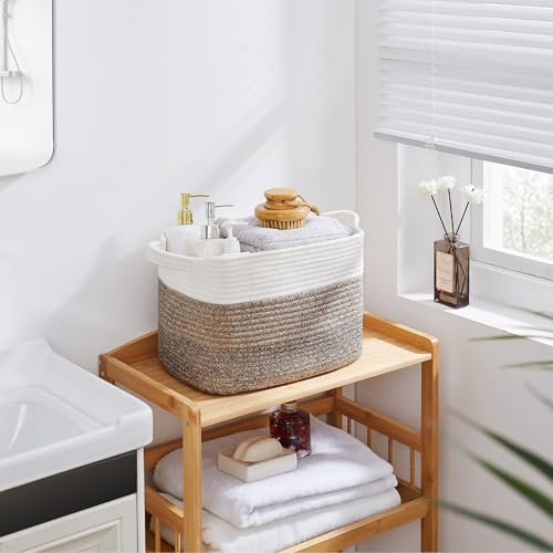 Cotton Rope Storage Baskets for Organizing Dark Brown 3 (Gradient Dark Brown / 3 pcs-13”x9.9”x8.7”)