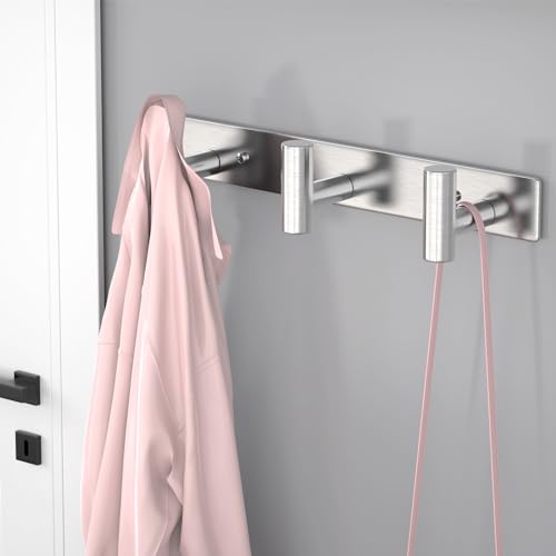Wall Mounted Coat Rack (Silver / 3 "T" Hooks, 2PACK)