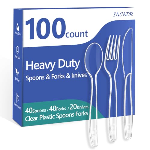 100 Count Clear Plastic Silverware Heavy Duty (Clear)