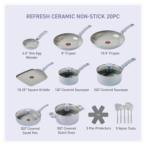 Refresh Ceramic Nonstick Cookware 20 (20-Piece Set / Artic Blue)