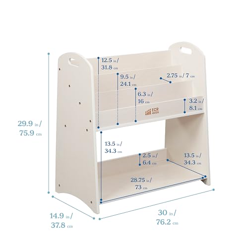 3 Shelf Floor Book Display with Handles and Storage (White Wash)