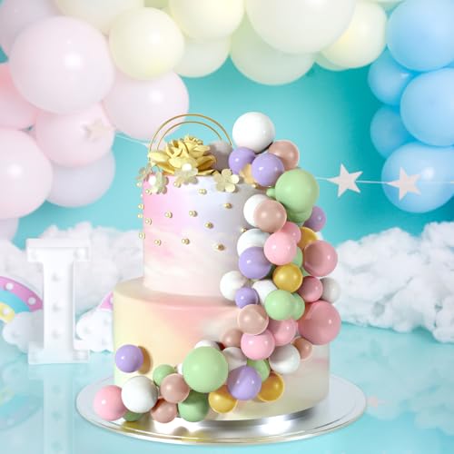 48 Pcs Balls Cake Topper Decorations Balloon Cupcake Toppers Foam Cake Topper Balls Cake Balls Decorations for Birthday Party Wedding Cake Decorating (48 Count)