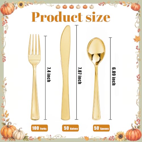200Pcs Gold Plastic Silverware (Cutlery Gold)