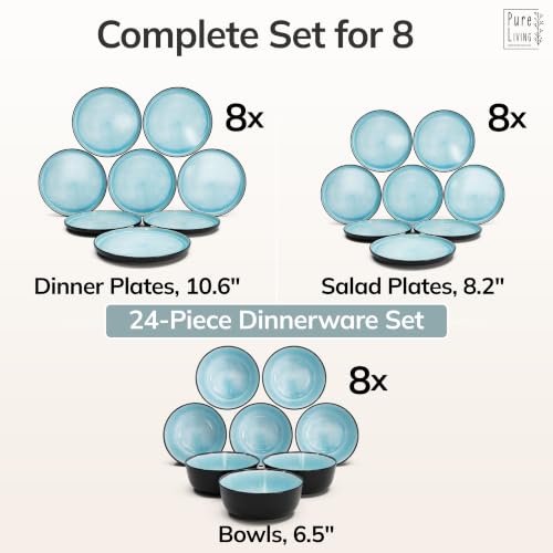 24 Piece Stoneware Dinnerware Set for 8 (Dark / Aquamarine / Set for 8 (24pcs))