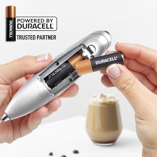 Powerful Milk Frother Wand With Duracell Batteries (Alpha Silver / Double Whisk + Batteries)