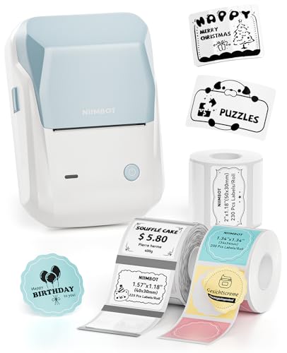 B1 Label Maker Machine with 3 Roll Tapes (Light Blue / Printer+ 3 Tapes)