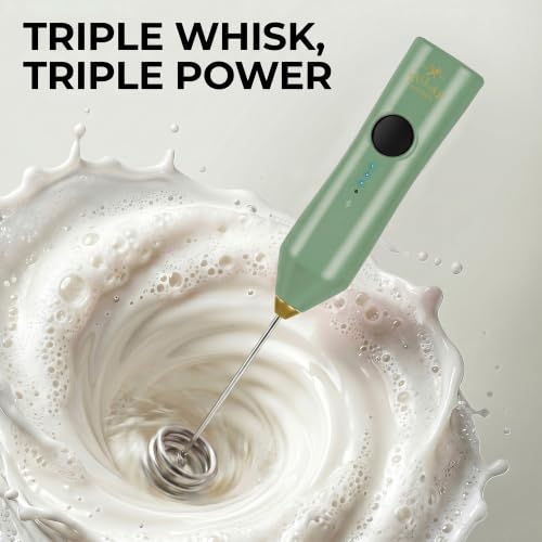 Rechargeable Milk Frother Handheld (ZK Dynamic Tornado Green Gold / Rechargeable Z1 Motor Max)