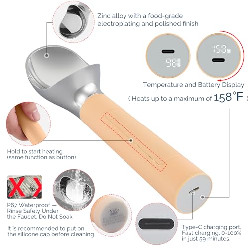 Heated Ice Cream Scoop Rechargeable (Butter Yellow / 2 oz)