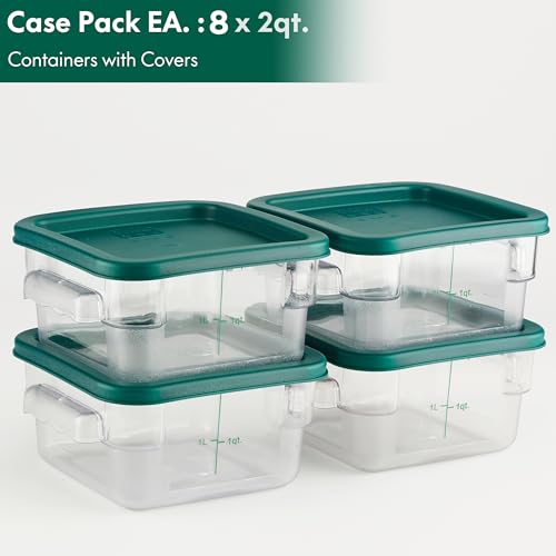 8 Pack 2 Qt NSF Clear Polycarbonate Food Storage Containers with Green Lids (2.0 Qt 8-Pack(Green Lids))