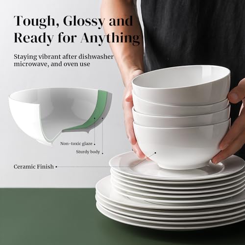 22 OZ White Ceramic Bowls Set of 4 (22 OZ / Soft White)