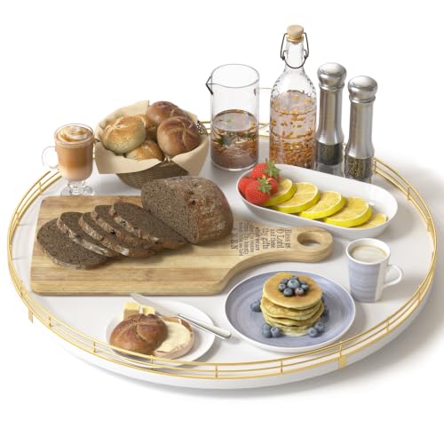 16 Inch Oak Lazy Susan with Gold Rail and White Finish (White & Gold / 16)