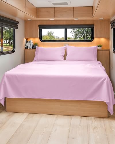 Short Queen Size 4 Piece Bed Sheet Set (32 - Light Pink / Short Queen)