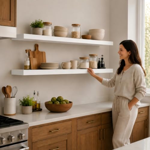 Floating Shelves 72 Inch Long 8" Deep Set of 2 (White / 72'' x 8''x 2''(set of 2）)