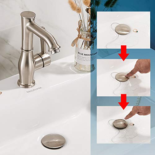 Bathroom Sink Drain Stopper Without Overflow (Without Overflow / Brushed Nickel-2 Pack)