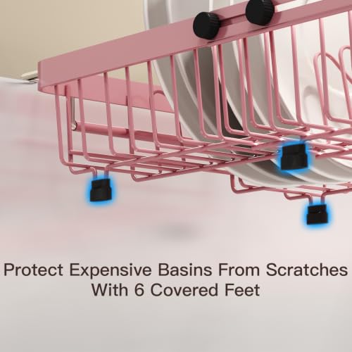 Pink Expandable Dish Drying Rack Over The Sink with Anti Slip Grip (Pink / For 13-30" W Sink)