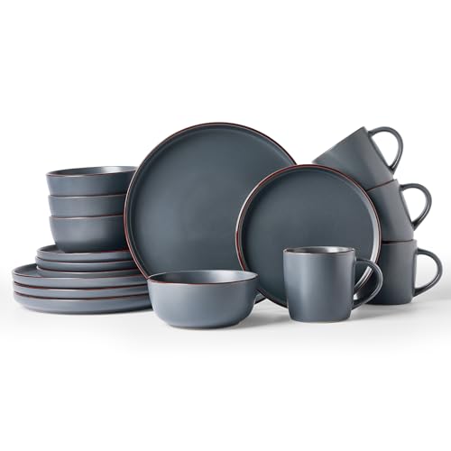 Mercury 16 Piece Dinnerware Set with Mugs (Charcoal / Service for 4 (Include Mugs))