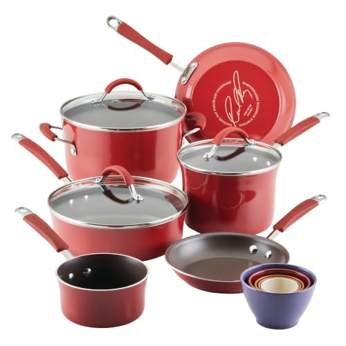 Cucina Nonstick Cookware Pots and Pans Set (Cranberry Red / 14 Piece)