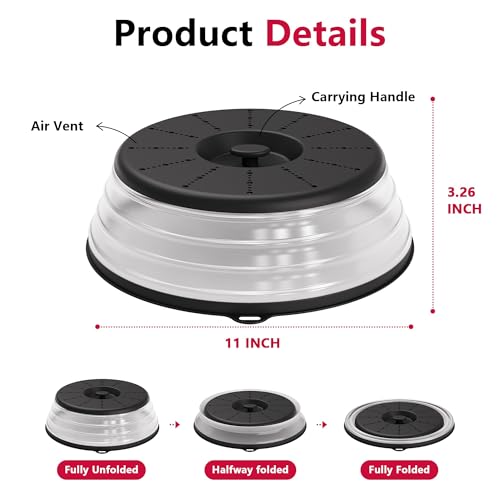 Microwave Splatter Cover Vented for Food with Hook Hole (Black / M(11"x3.26")-Pack of 1)