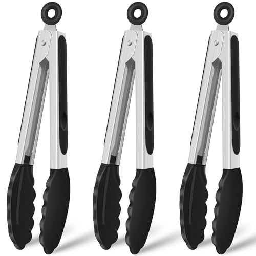 Silicone Kitchen Tongs for Cooking (Black)