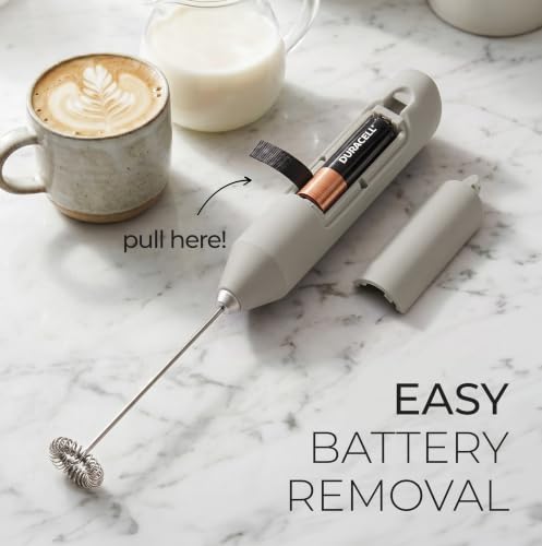 Powerful Milk Frother AA Batteries Included (All Must Go Pebble Gray / Compact Frother + Batteries)