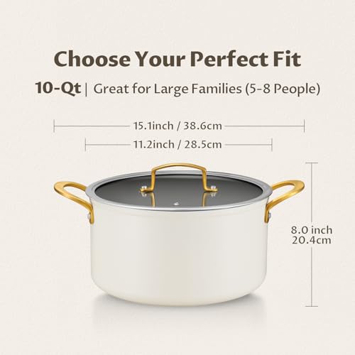 10QT Large Ceramic Nonstick Stock Pot with Lid