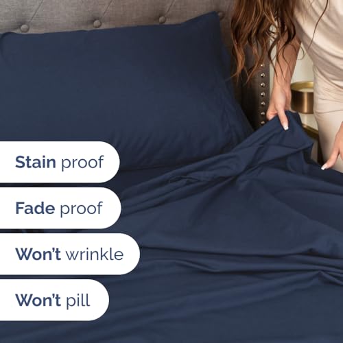 Flex Top Split Head King 4 Piece Sheet Set (18 - Navy Blue / Split Head/Flex Top)