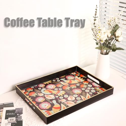 Decorative Serving Tray with Handles (Black-peacock / 13" x 13" x 1.4")