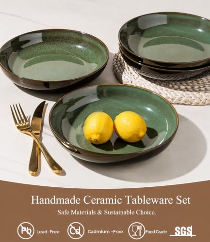 9.0" Ceramic Pasta Bowls Set of 6 (Set of 6 / Green)