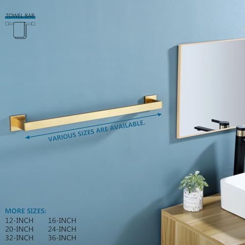 20 Inch Towel Bar Bathroom Towel Bar Kitchen Dish Cloths Hanger Hand Towel Holder Stainless Steel Wall Mount (Brushed Gold / 20-Inch)