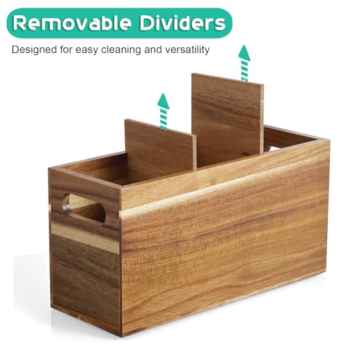 Acacia Wood Utensil Holder Organizer for Counter (Acacia / 3 Compatment)
