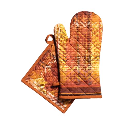 100% Cotton Oven Mitt & Pot Holder Set (061 - Thanksgiving Tartan / 7.5" x 13" & 8" x 8" (Oven Mitt & Pot Holder))