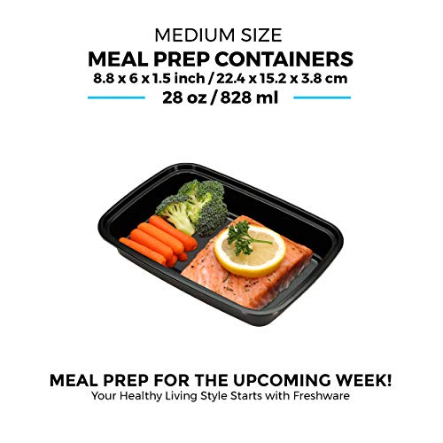 Meal Prep Containers [15 Pack] 1 Compartment Food Storage Containers with Lids (Black / 1-COMP-28OZ-15PK)