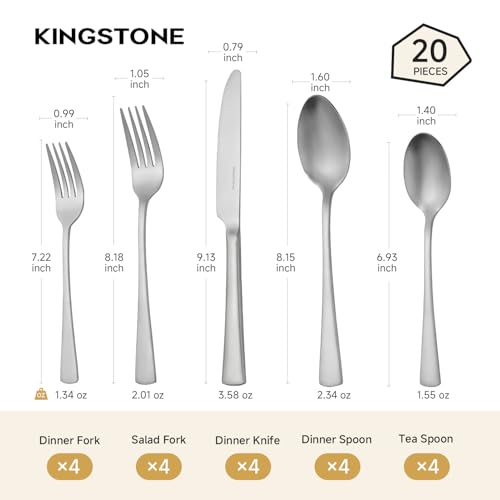 18 10 Flatware set for 4 (Matte Silver / 20-Piece)