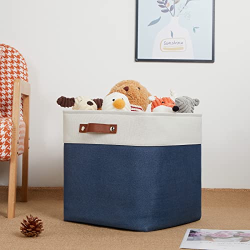 Storage Baskets for Shelves Closet Storage (White&Blue / L-13"x 13"x 13")