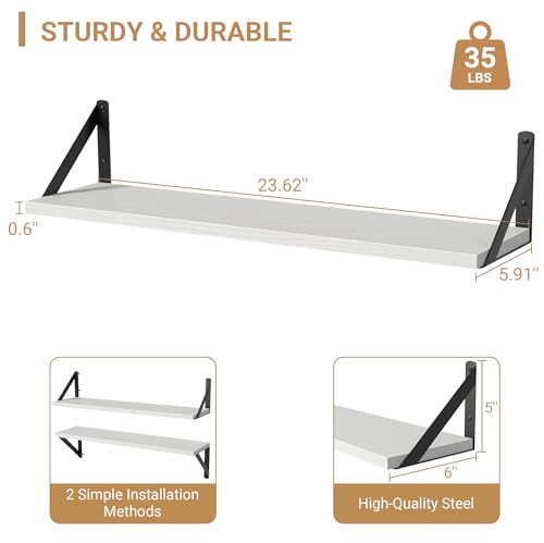 Floating Shelves for Wall (White / 23.62"W x 5.9"D x 5.4"H,Set of 3)