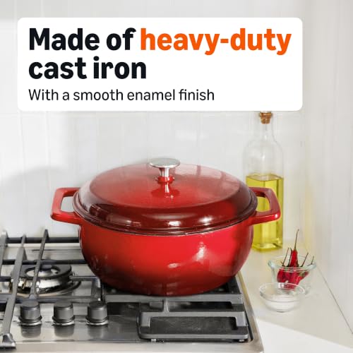 Enameled Cast Iron Dutch Oven Pot with Lid (Red / 7.3-Quart)