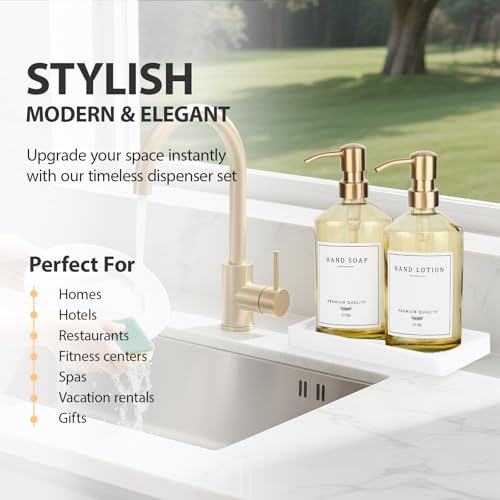 Dish Soap Dispenser for Kitchen (Yellow Bottle + Gold Pump)