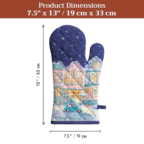 Maison d'Hermine Oven Gloves 100% Cotton Oven Mitt (123 - Christmas Market - Blue / 7.5" x 13" (Oven Mitt))
