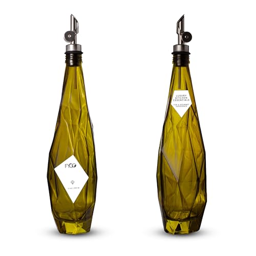Diamond Lux Olive Oil Bottle Dispenser (500 ml - Set of 2 / Olive green bottles - White Sticker)