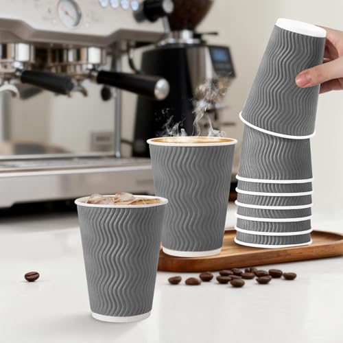 500 Pack 12 oz Coffee Cups Disposable Insulated Paper Cup Gray (Gray / 12 oz-500)