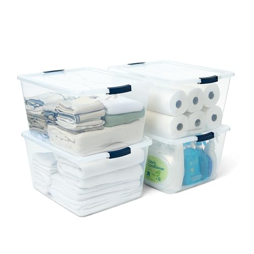 Cleverstore 71 Qt Clear Storage Bins with Lids (71 Qt - 4 Pack)
