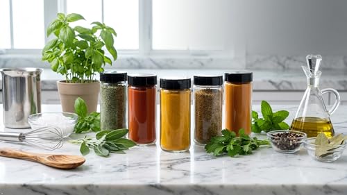 16oz Glass Spice Shakers with Lids (Tall Spice 16oz Black 7 Holes Set of 2)