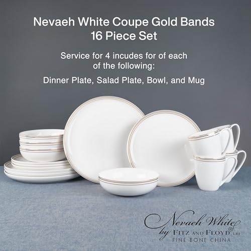 by Fitz and Floyd Nevaeh Bone China Coupe Platinum Bands Dinnerware Set (Platinum / Service for 4)