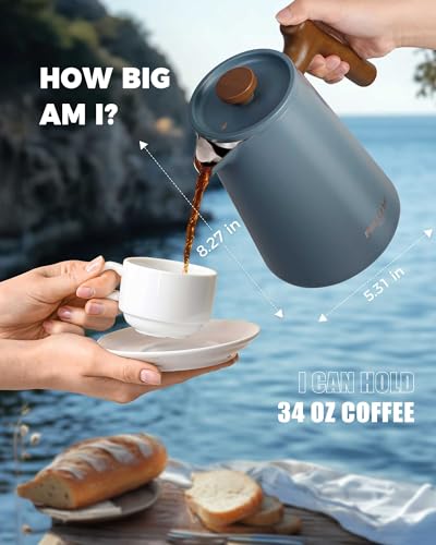 POLIVIAR French Press Coffee Maker (Blue / 34 oz)