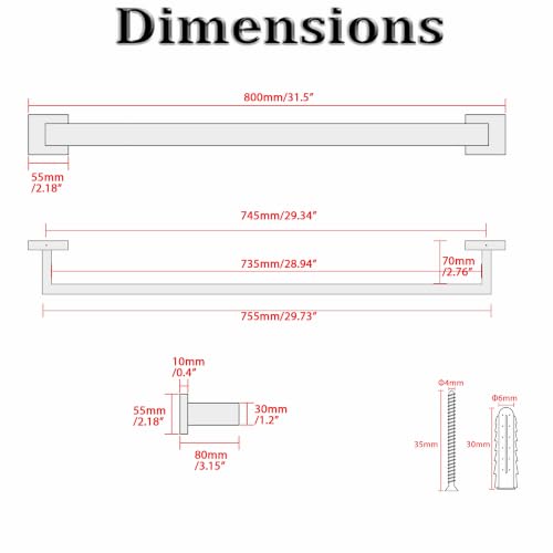 32 Inch Towel Bar for Bathroom Wall Mounted (Single 32 Inch(Assemble) / Brushed Nickel)