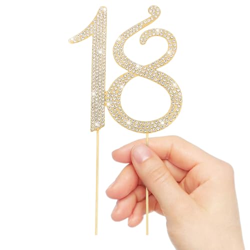 Gold 18th Birthday Cake Topper Rhinestones Cake Decorations for 18th Birthday Party (18th- Gold)