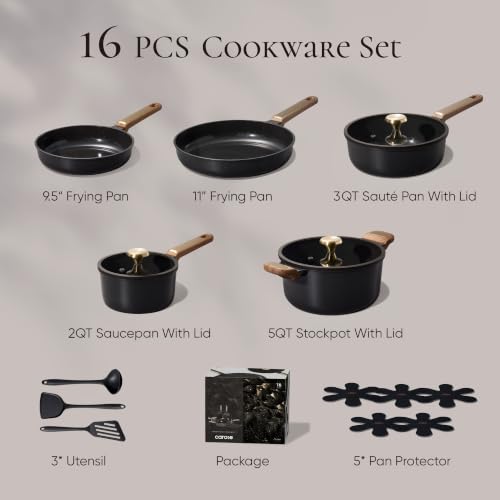 Ceramic Cookware Sets (Black / 16 Piece)
